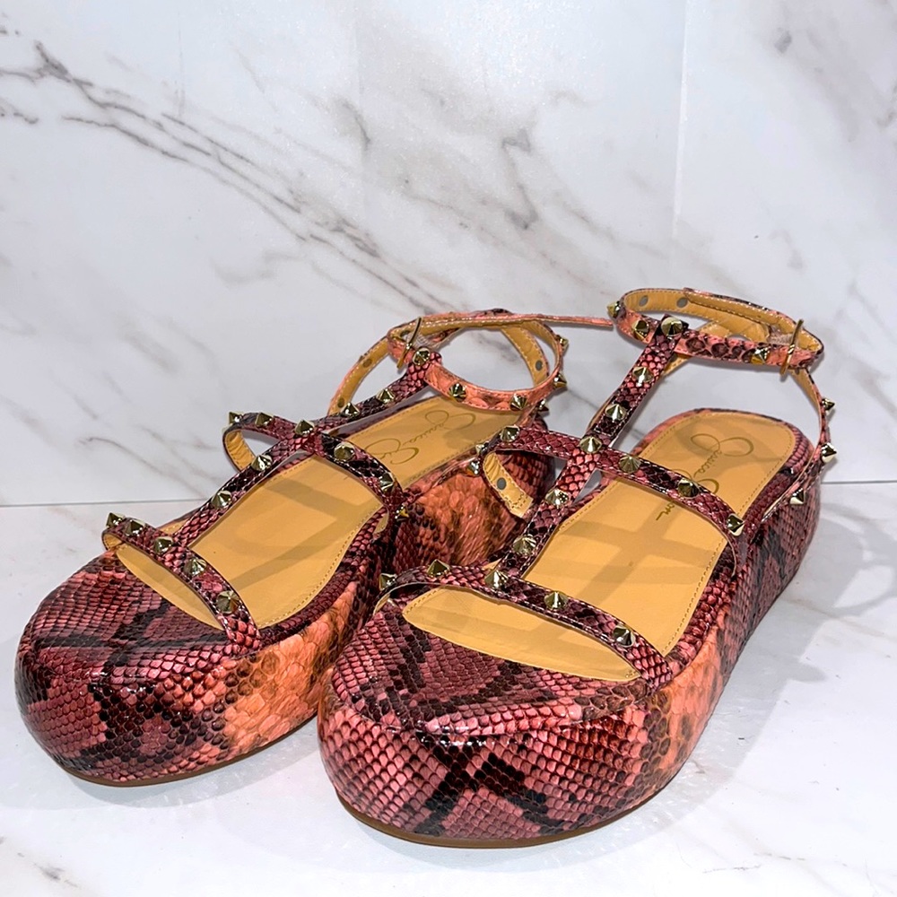 NEW Jessica Simpson Pascha Platform Sandal Wedge salmon snake print